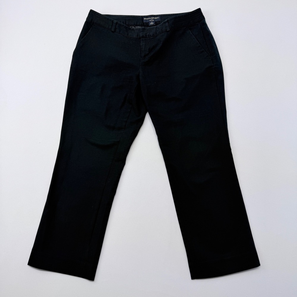 Banana Republic Petites Black Straight Leg Stretch Cotton Trousers Size 4P